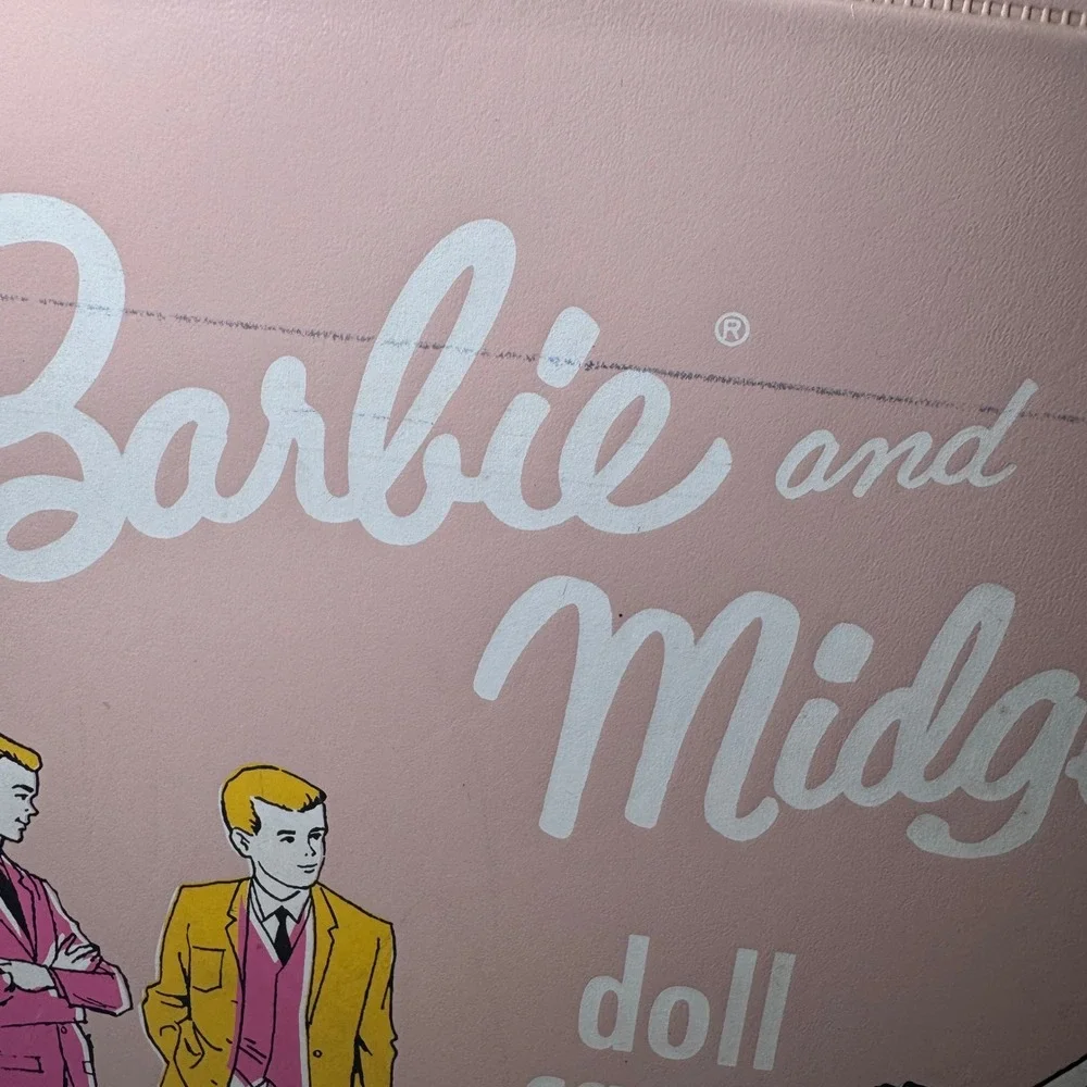 Vintage 1963 Mattel Barbie and Midge Pink Vinyl Double Doll Case Trunk 5092-0500